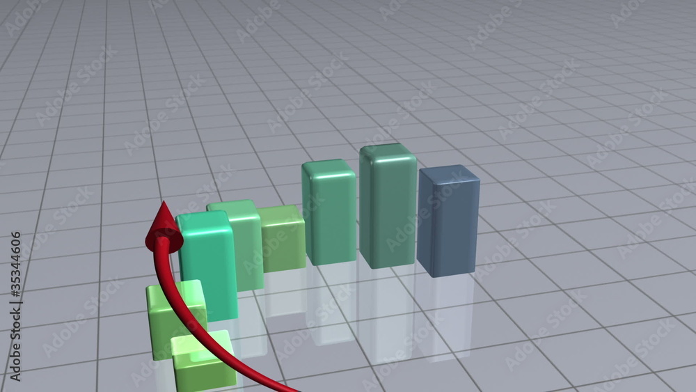 Poster red arrow following a green bar graph