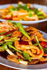 yum sam krob, spicy mix salad thai style