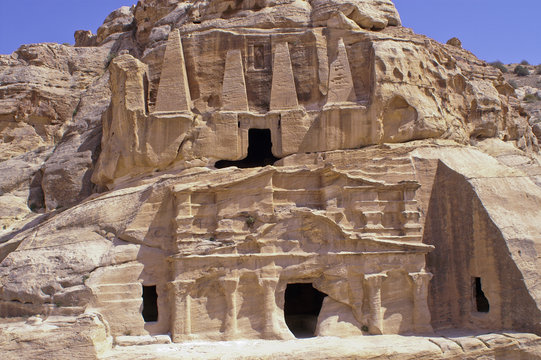 Obelisk Tomb and Triclinium. The Monastery Petra in Jordan