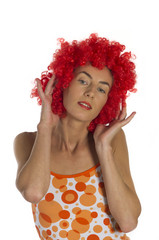 Beautiful woman in an orange wig