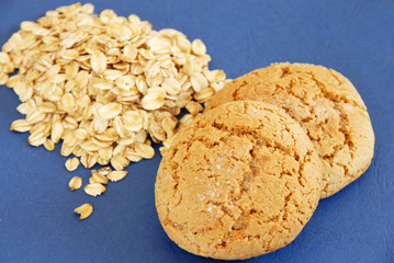appetizing oatmeal cookies over blue