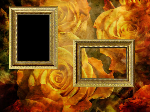 Cornici dorate su texture con fiori