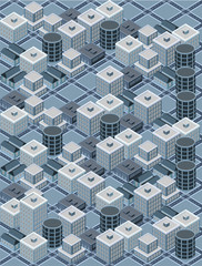 Blue isometric city with building and streets