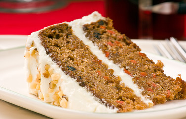 Walnut carrot cake on a plate