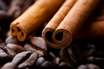 Cinnamon sticks and coffee beans