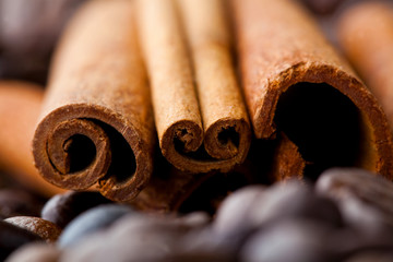 Cinnamon sticks and coffee beans