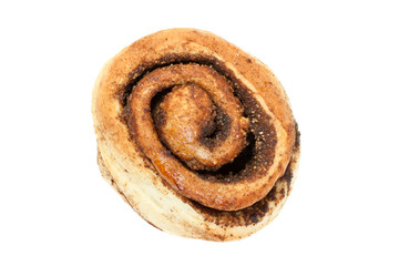sweet bun with cinnamon isolated on white background. top view