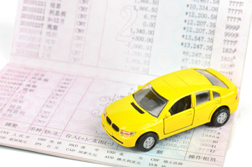 Toy car and bankbook