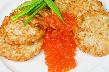 pancakes with red caviar