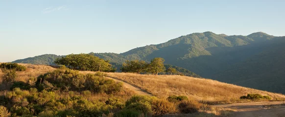 Gordijnen Panorama of a typical Central California sunset over meadow © mtilghma