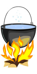Vector illustration of a fire and a pot