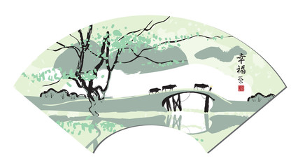 Chinese fan with landscape