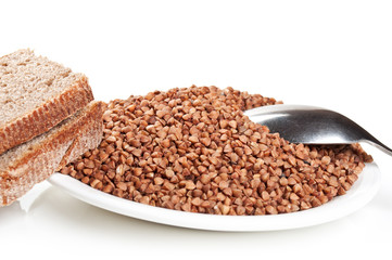 buckwheat and bread on plate