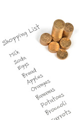 Shopping list and coins