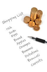 Shopping list and coins