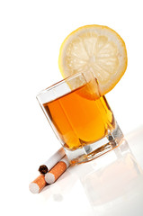 cognac with lemon and cigarettes