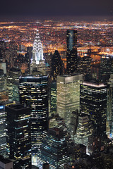 Fototapeta premium Widok na panoramę Nowego Jorku Manhattan o zmierzchu