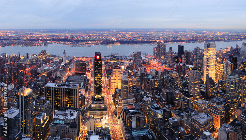 Canvas Prints new york city manhattan skyline panorama aerial view at dusk - Canvas Prints