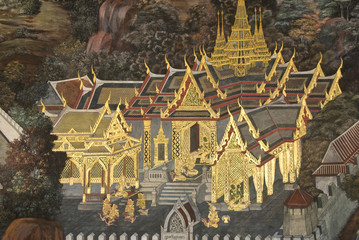 Thai Mural Painting on the wall, Wat Phra Kaew
