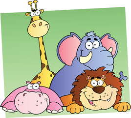 Quatre animaux de la jungle de dessin animé