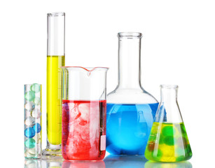 Test-tubes with red liquid isolated on white