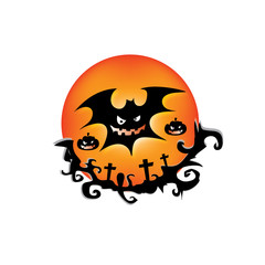 Halloween background with bat on the moon