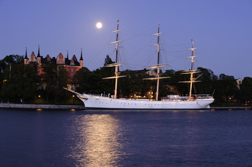 Fototapeta na wymiar Full moon over central Stockholm
