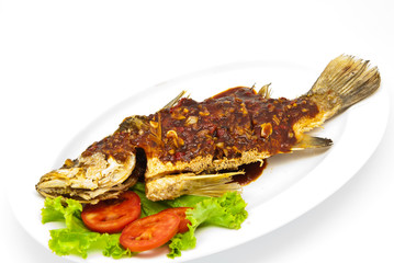 Fried snapper with chili sauce