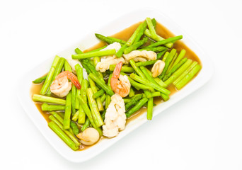 Fried asparagus with shrimp