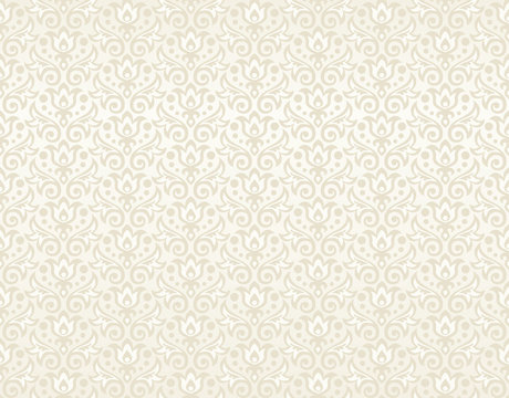 seamless pattern of beige flowers and leaves