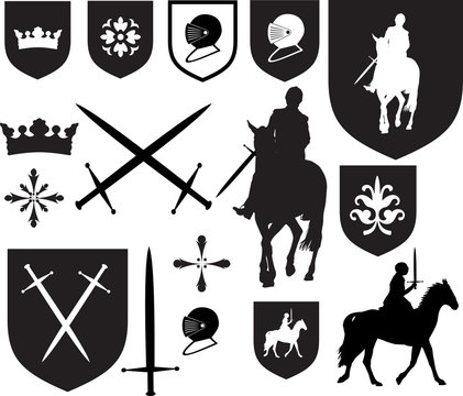 Old style elizabethan, tudor and medieval style icons and emblem