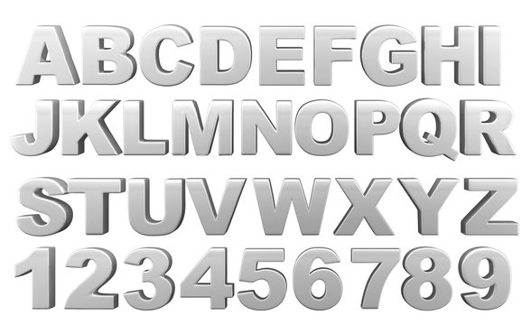 Silver full 3d alphabet with numerals