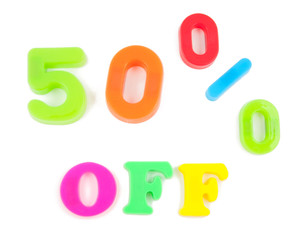 50% off written in fridge magnets