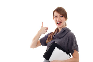 Beautiful student with laptop isolated