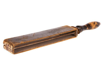 old razor strop isolated on white background