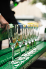 Few empty champagne glasses