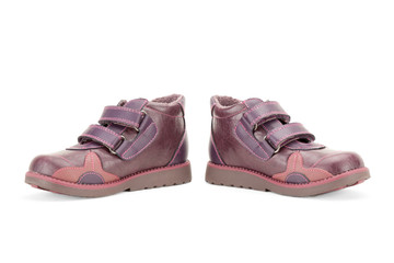 Front view of fall shoes for little girl over white background