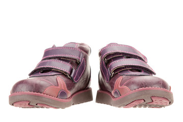 Front view of fall shoes for little girl over white background