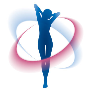 Silhouette junger Frau und Energiestr&ouml;mungen