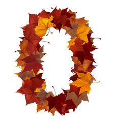 Number zero multicolored fall leaf composition isolated