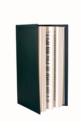 One green blank book with bookmark