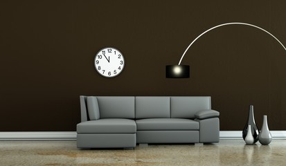 Wohndesign - graues Sofa vor brauner Wand