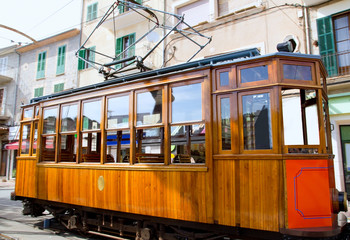 Fototapeta na wymiar Classic wood tram train of Puerto de Soller in Mallorca