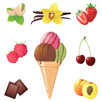ice cream cone and different flavors icons