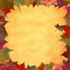 Naklejka na ściany i meble Autumn leaves grunge frame background