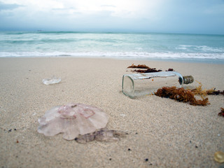 Fototapeta na wymiar south beach surf with bottle