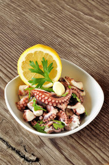 Octopus salad with lemon, parsley, garlic, and olive oil
