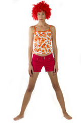 Beautiful woman in an orange wig