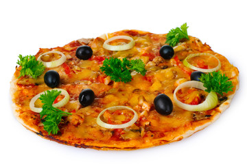 tasty pizza with olives isolated on white