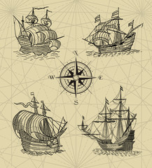 Pirate map with sailboats
